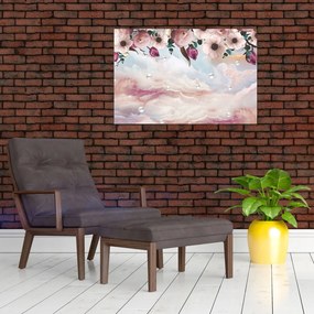 Tablou - Flori roz și marmură roz (90x60 cm)