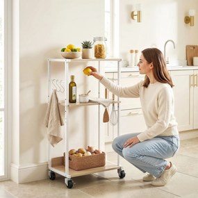 HOMCOM Suport pentru Imprimantă pe 3 Niveluri cu Roți și Cârlige, Masă Modernă, Lemn Natural. | Aosom Romania