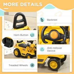 HOMCOM Excavator pentru Copii cu Cupă, Spătar și Spațiu de Depozitare Ascuns, Buldozer de Jucărie în PP și ABS, 80x26.5x39 cm, Galben și Negru | Aosom Romania