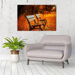 Tablou cu banca toamna (90x60 cm)