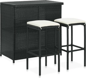vidaXL Set mobilier de bar, 3 piese, negru, poliratan