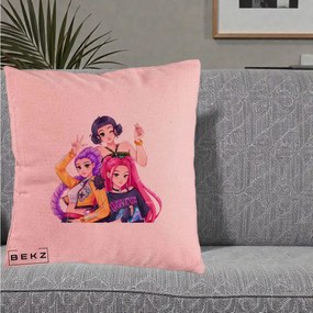 Perna Personalizata K-pop HUNTRX Trio Animat Fete Foto, 40x40 cm, Roz, Husa Detasabila, Perna Inclusa, BEKZ®