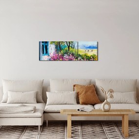 Tablou - Grădina din fața casei, pictură în ulei (cu ceas) (90x30 cm)