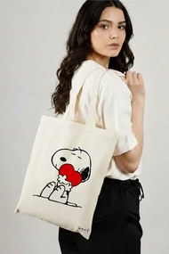 Sacosa de Panza pentru Cumparaturi, Geanta Tote, model Doggo Love, 38x34.5 cm, Alba, BEKZ®