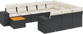 vidaXL Set canapele de grădină cu perne, 11 piese, negru, poliratan