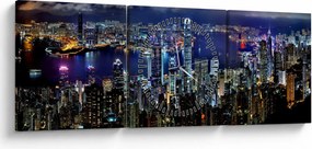 Tablou cu zgârie-norii noaptea (cu ceas) (90x30 cm)
