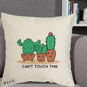 Perna Decorativa Cactus Funny Can't Touch This, 40x40 cm, Ecru, Husa Detasabila, Perna Inclusa, BEKZ®