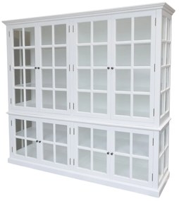 Vitrina din lemn masiv, alb, cu 8 usi, aspect rustic, Marseille