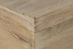 Cufăr mare din lemn masiv de tec, natur, pe roți din lemn, cu feronerie din fier și capac plat, 76 x 136 x 70 cm, „Chestnut”