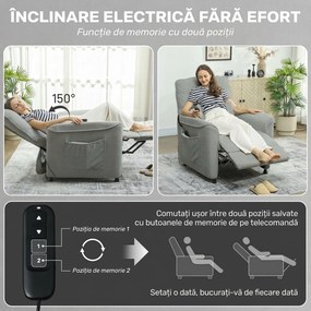 HOMCOM Fotoliu Relaxant Electric cu Masaj și Încălzire, Silențios, Reclinabil 150° în Cinilie cu Pernă, Funcție de Memorare, 2 Telecomenzi, Suport pentru Picioare, Pentru Living sau Birou, Gri Închis | Aosom Romania