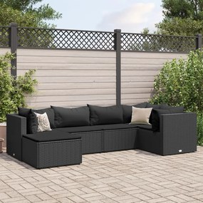 3308211 vidaXL Set mobilier de grădină cu perne, 6 piese, negru, poliratan