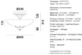 Plafoniera din alama cu sticla Murano Country 49,5cm