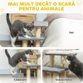 PawHut Scară pentru Câini și Pisici cu 3 Trepte din Pluș și Stâlpi Zgâriători din Sisal, Capacitate 10 kg, Gri | Aosom Romania