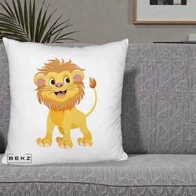 Perna Decorativa Pui de Leu Kawaii, 40x40 cm, Alb Pufos, Husa Detasabila, Perna Inclusa, BEKZ®