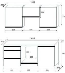 Mobilier de bucătărie MARINA 180 cm, stejar craft/alb lucios
