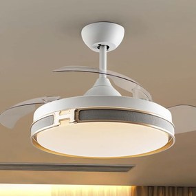 Lustra LED cu Ventilator si telecomanda, lame retractabile HERON alb/auriu