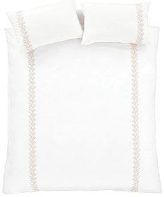 Lenjerie de pat albă-bej din bumbac pentru pat dublu 200x200 cm Embroidery Leaf – Bianca