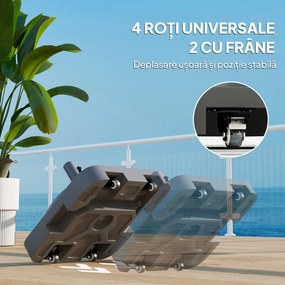 Outsunny Bază pentru Umbrelă cu Roți și 2 Frâne, Bază Reumplibilă din HDPE pentru Umbrelă cu Nisip 25 kg sau Apă 19 kg, pentru Stâlpi de Ø38/48 mm, 48x48x32,5 cm, Negru | Aosom Romania