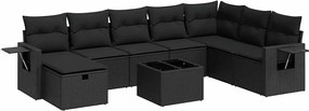 vidaXL Set mobilier de grădină cu perne, 9 piese, negru, poliratan