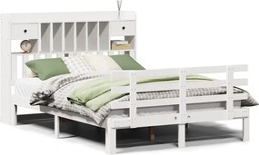 vidaXL Pat cu bibliotecă fără saltea, alb, 160x200 cm, lemn masiv pin