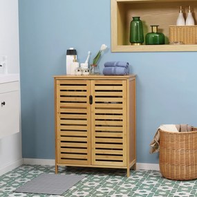 kleankin Dulap baie cu doua usi si 2 rafturi de depozitare, din bambus, natural | Aosom Romania
