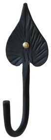 Cuier negru, din metal, cu agatatoare, model frunza, Lea