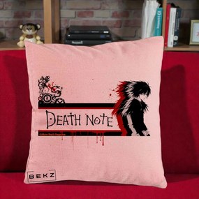 Perna Personalizata Death Note L Lawliet Rosu-Negru, 40x40 cm, Roz, Husa Detasabila, Perna Inclusa, BEKZ®