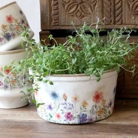 Ghiveci din ceramică cu flori de câmp, crem, H9,5/D16,5 cm, „Fleurville”