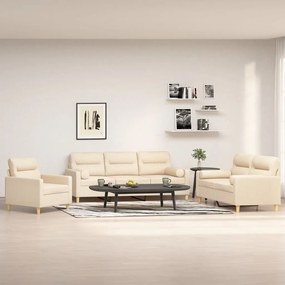 3153747 vidaXL Set canapea perne/perne decorative, 3 piese, crem, textil