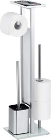 Suport pentru hârtie igienică cu un recipient și o perie de toaletă, un set practic cu o bară pentru role suplimentare și un raft - WENKO