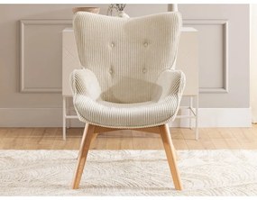 Fotoliu cu taburet bej cu tapițerie din catifea reiată Niko – Ropez