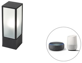 Lampă de exterior inteligentă de podea neagră cu sticlă nervurată 40 cm inclusiv Wifi A60 - Charlois