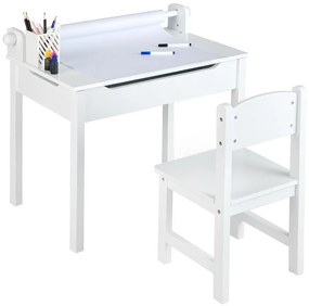 Măsuță pentru copii cu scaun și blat rabatabil, alb