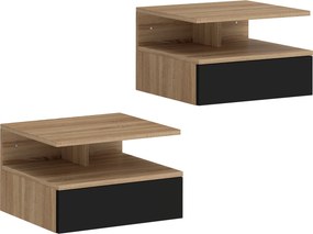 HOMCOM Set de 2 Noptiere Suspendate cu Sertar și Raft Deschis, 35x32x22.5 cm, Negru și Stejar | Aosom Romania