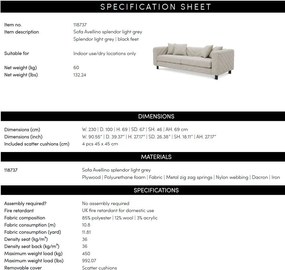 Canapea design LUX Avellino, Splendor light grey