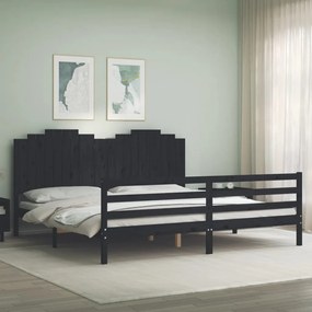 3194205 vidaXL Cadru pat cu tăblie 200x200 cm, negru, lemn masiv