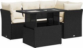 vidaXL Set mobilier de grădină cu perne, 5 piese, negru, poliratan
