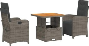 vidaXL Set mobilier de grădină cu perne, 3 piese, gri, poliratan