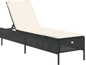 vidaXL Șezlong cu pernă, negru, poliratan