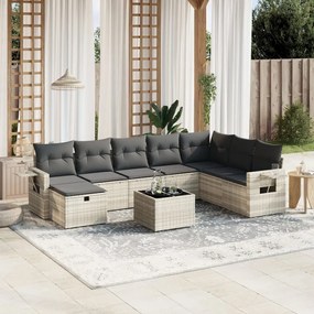 vidaXL Set canapele de grădină cu perne, 9 piese gri deschis poliratan
