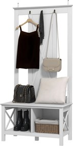 HOMCOM Suport pentru Haine cu Pantofi din Lemn cu 2 Rafturi și 3 Cârlige pentru Agățat Rucsacuri 80,5x40x168 cm Alb | Aosom Romania