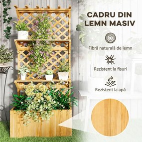 Outsunny Jardinieră din Lemn cu Suport pentru Plante și Orificii de Drenaj, 76x33x177 cm, Natural | Aosom Romania