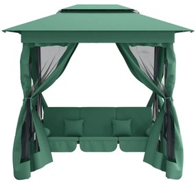 Balansoar extensibil cu pavilion Pavilion de gradina &amp; balansoar convertibil verde textil &amp; otel