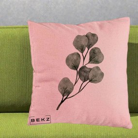 Perna Decorativa Ramura Eucalipt Acuarela, 40x40 cm, Roz, Husa Detasabila, Perna Inclusa, BEKZ®