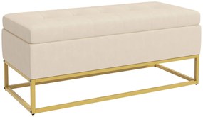HOMCOM Bancă de Depozitare, design decorativ cu butoni, aspect de flanelă, piciorușe aurite, 110 x 47 x 46,5 cm | Aosom Romania