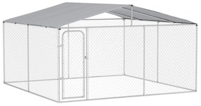 PawHut Țarc pentru Câini Talie Medie, Metal Galvanizat, Acoperiș Oxford, Ușă cu Zăvor, 400x230x232 cm, Argintiu | Aosom Romania