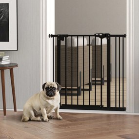 PawHut Poartă de Siguranță pentru Câini cu 2 Extensii, Lățime Reglabilă și Închidere Automată, 74-87x77 cm, Negru | Aosom Romania