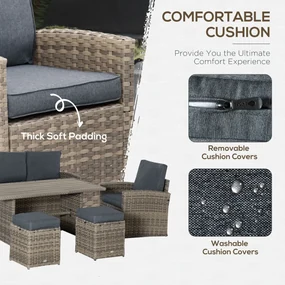 Outsunny Set Complet Mobila de Gradina, 6 Piese din Ratan PE, Include Perne Moi, Gri, Design Elegant pentru Exterior | Aosom Romania