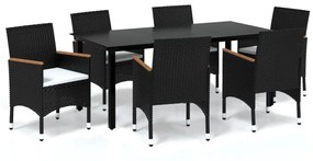 3095001 vidaXL Set mobilier de grădină cu perne, 7 piese, negru, poliratan