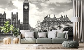 Fototapet Big Ben din Londra în alb-negru